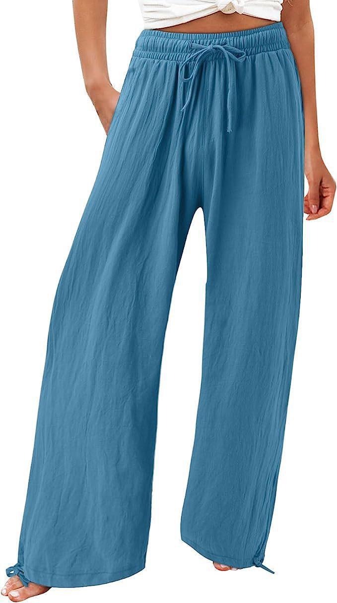 Women's Cotton And Linen Wide-leg Beach Pants Casual Pants - cas7m
