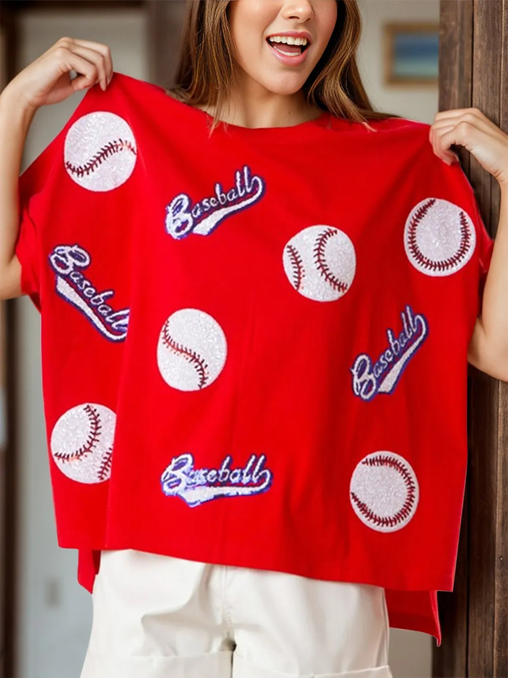 Baseball Round Neck Half Sleeve T-Shirt - cas7m