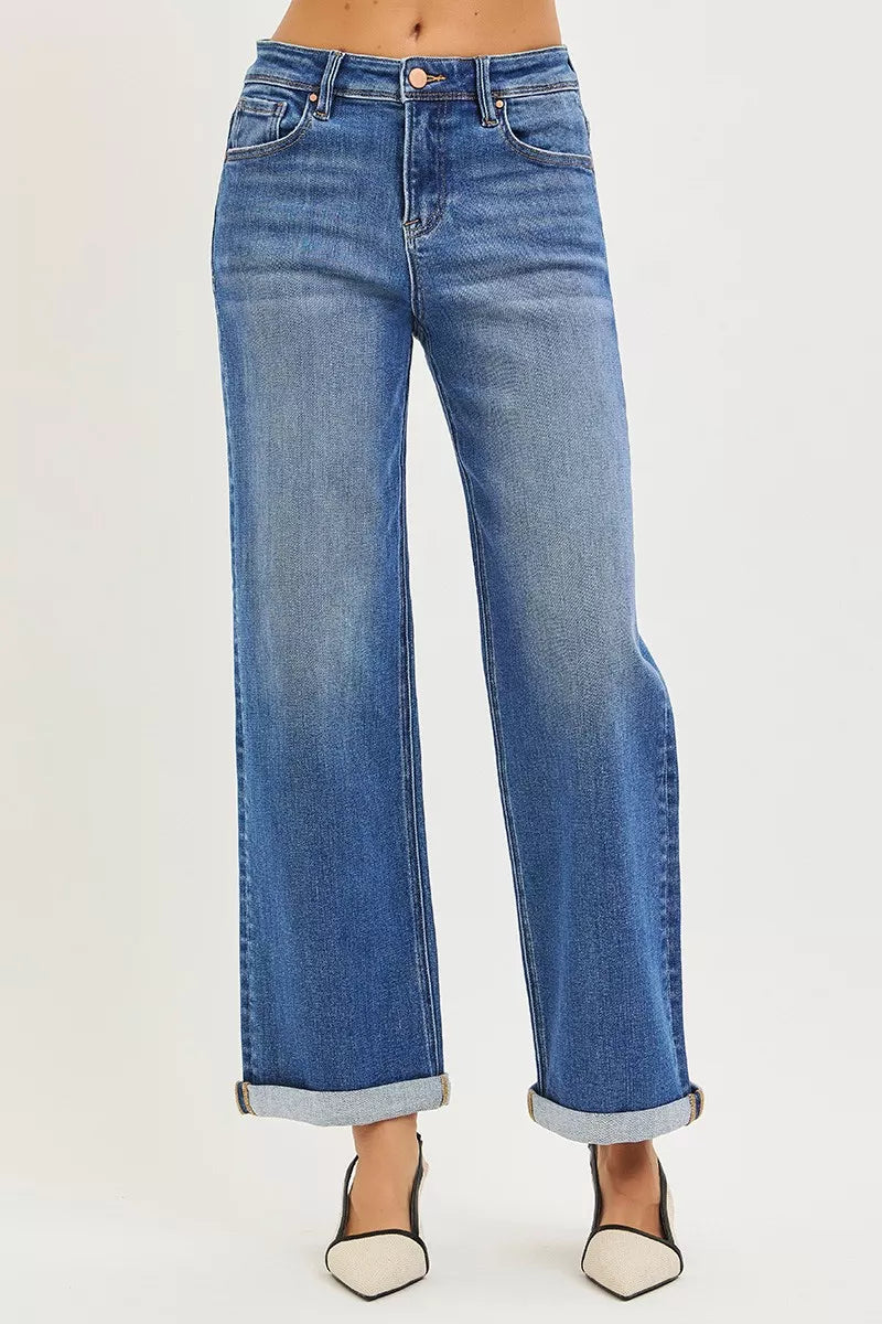 RISEN Full Size High Rise Relaxed Fit Ankle Straight Cuff Jeans Plus Size - cas7m