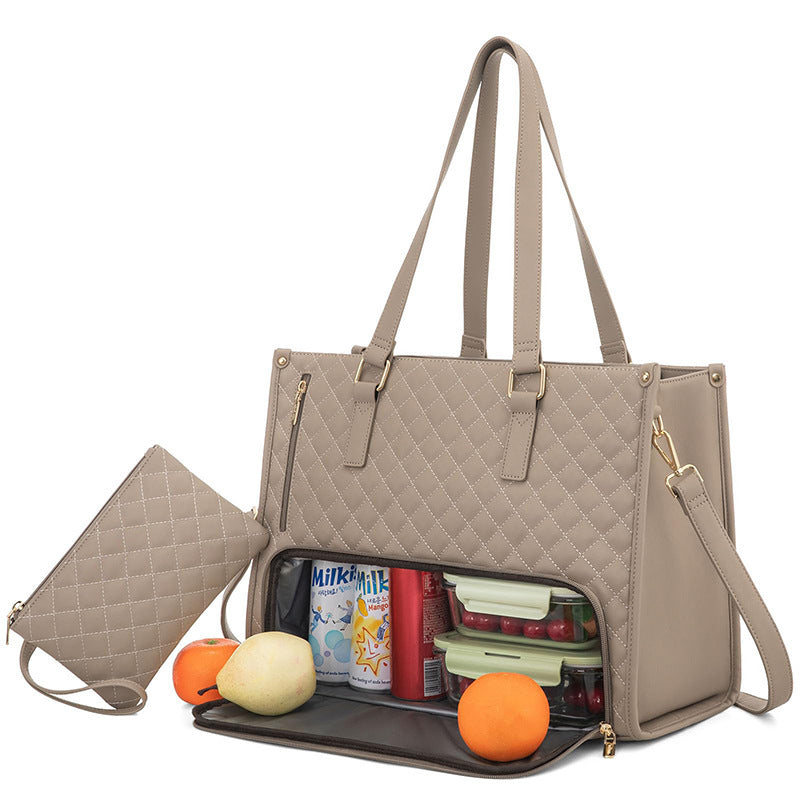 Fashionable Lunch Tote Bag Women's Thermal Insulation Lunch Box Leak-proof Crossbody Computer Storage Bag Quilted Large Capacity Handbag With Purse - cas7m