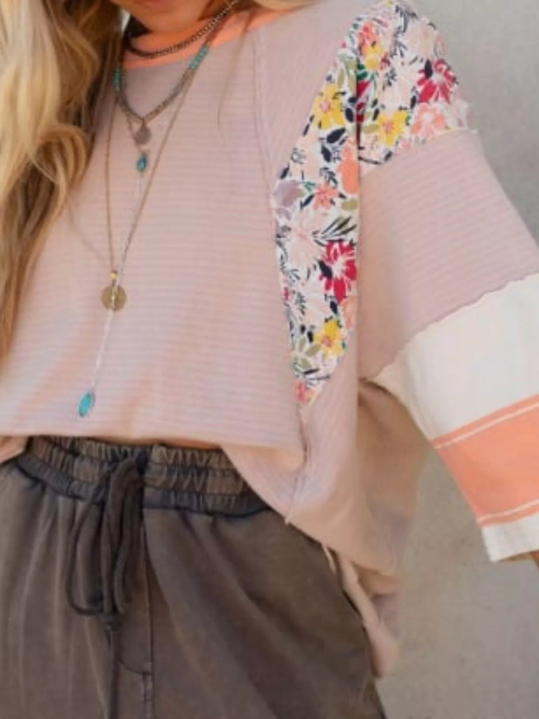Striped Floral Long Sleeve T-Shirt - cas7m