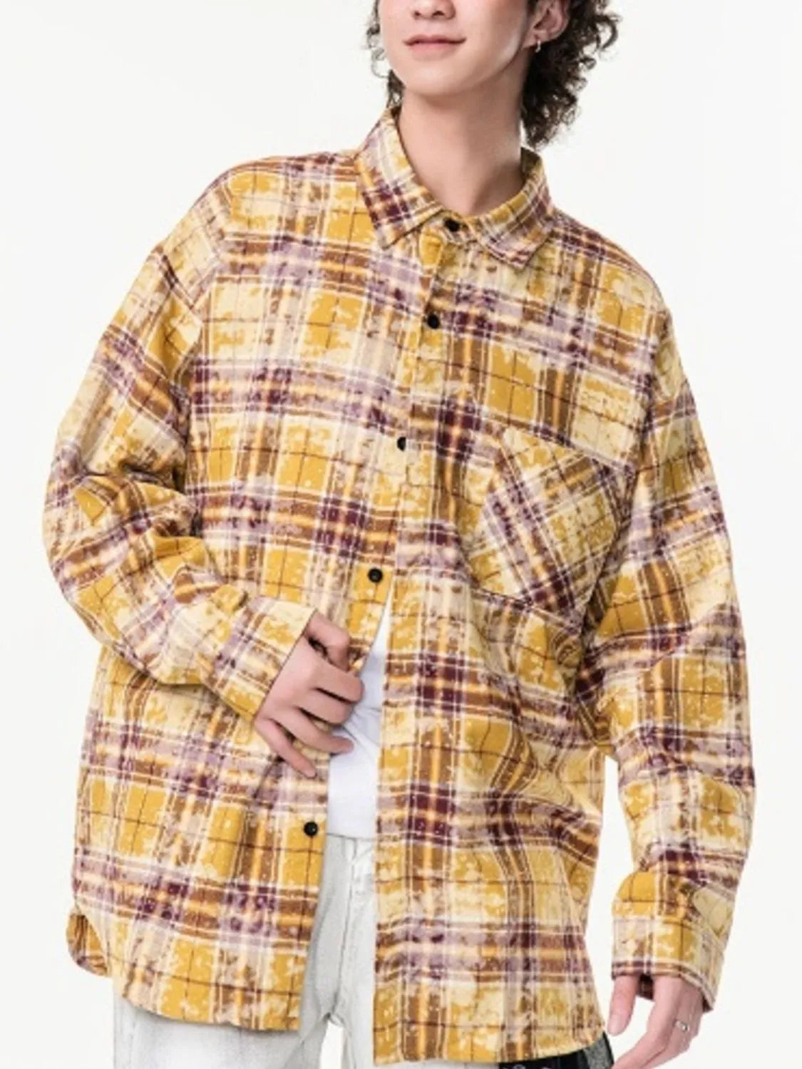 Men's Plus Size Plaid Long Sleeve Shirt - cas7m