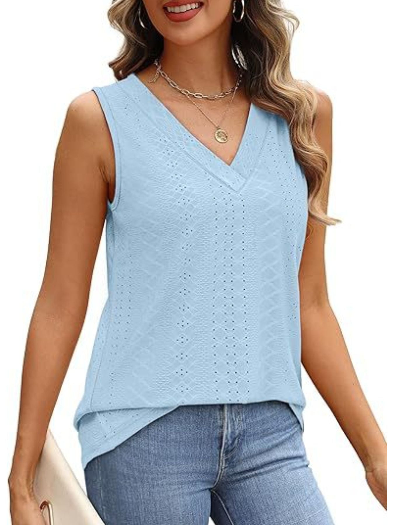 Eyelet V-Neck Tank - cas7m