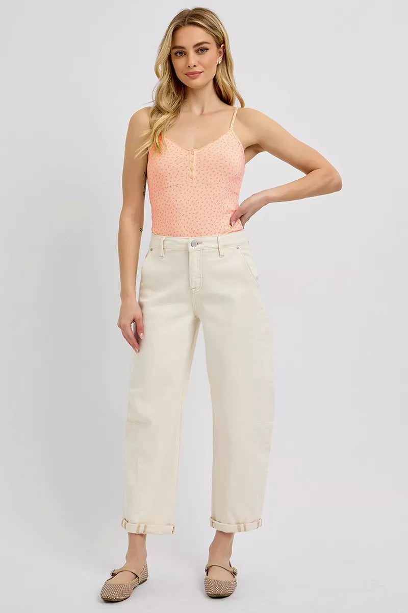RISEN High Rise Relaxed Barrel Cuffed Jeans - cas7m