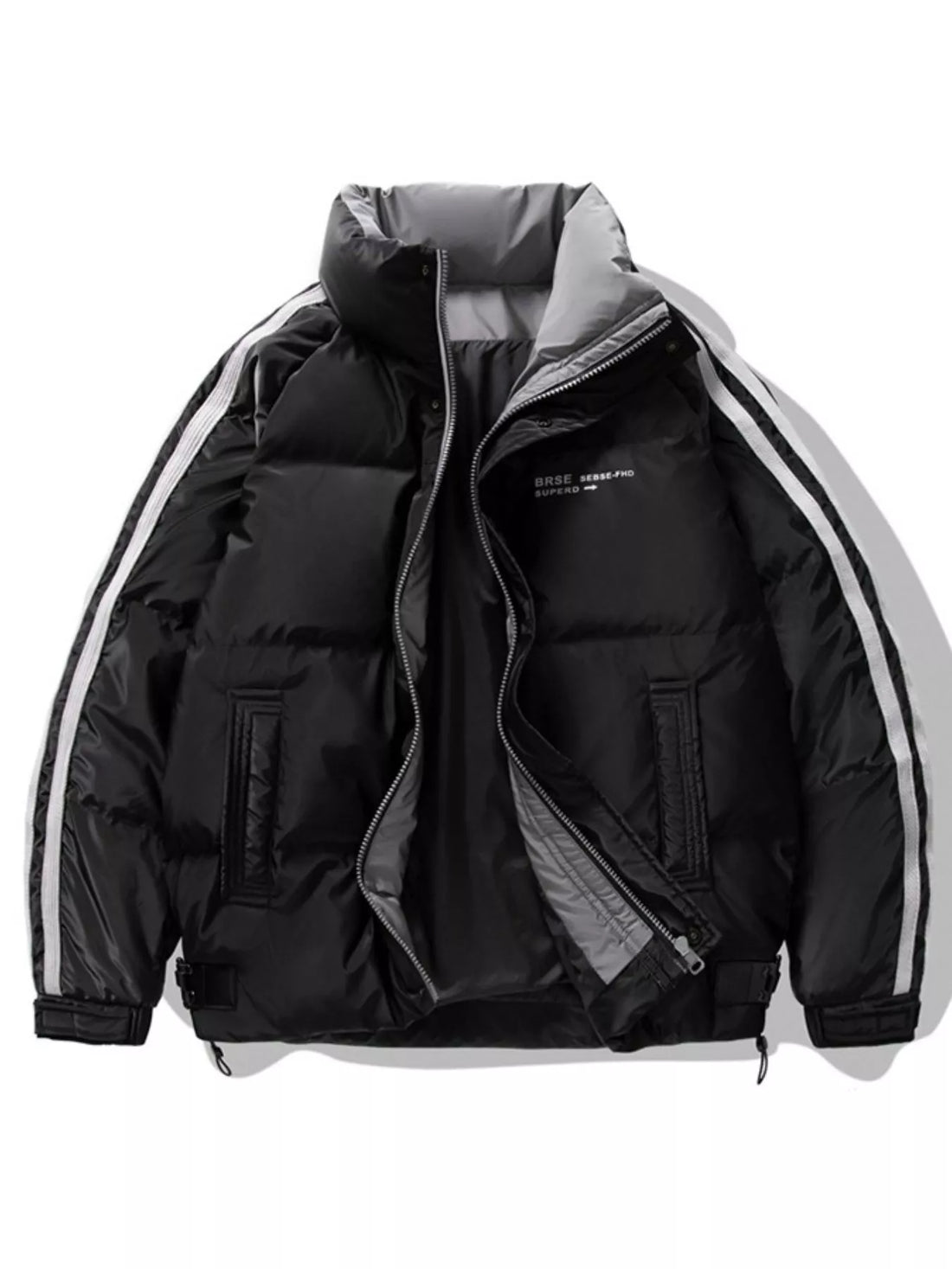Men's Plus Size Striped Padded Puffer Jacket - cas7m
