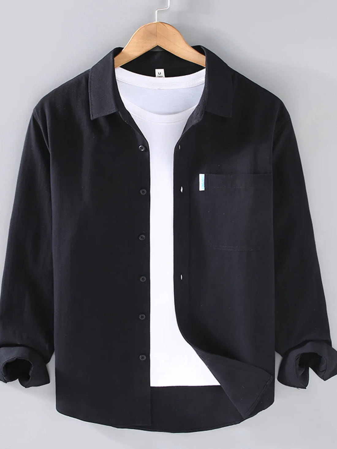 Men's Plus Size Long Sleeve Button-Up Shirt - cas7m