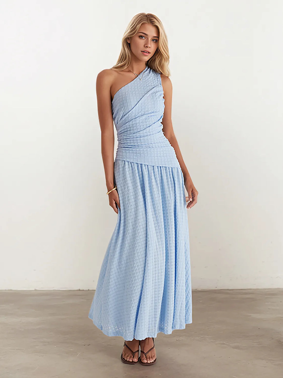 Textured Single Shoulder Dress - cas7m