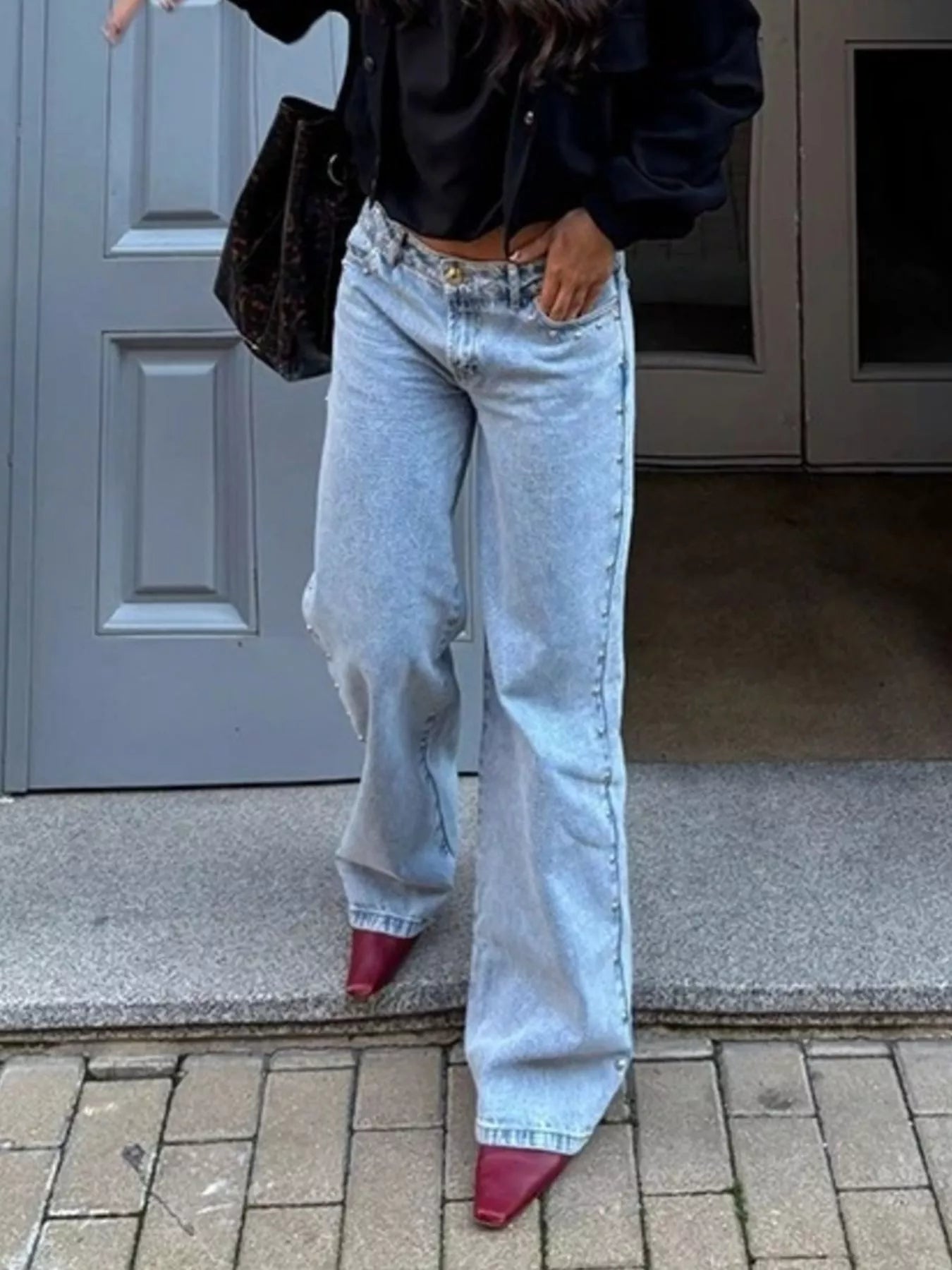 Leopard Star Patches Wide Leg Jeans - cas7m