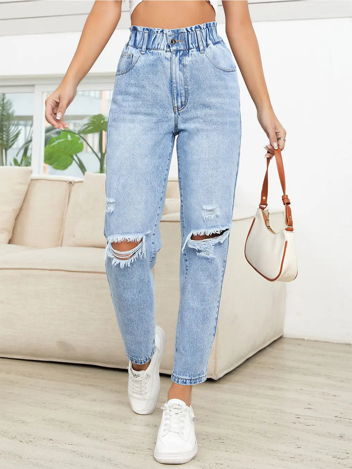 Distressed High Waist Jeans - cas7m