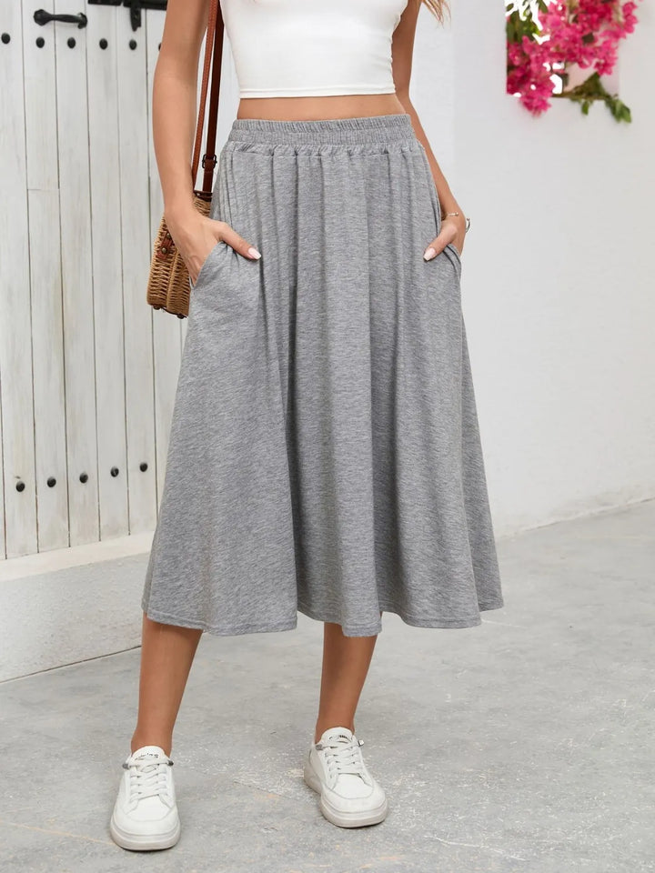 Elastic Waist Skirt With Pockets - cas7m