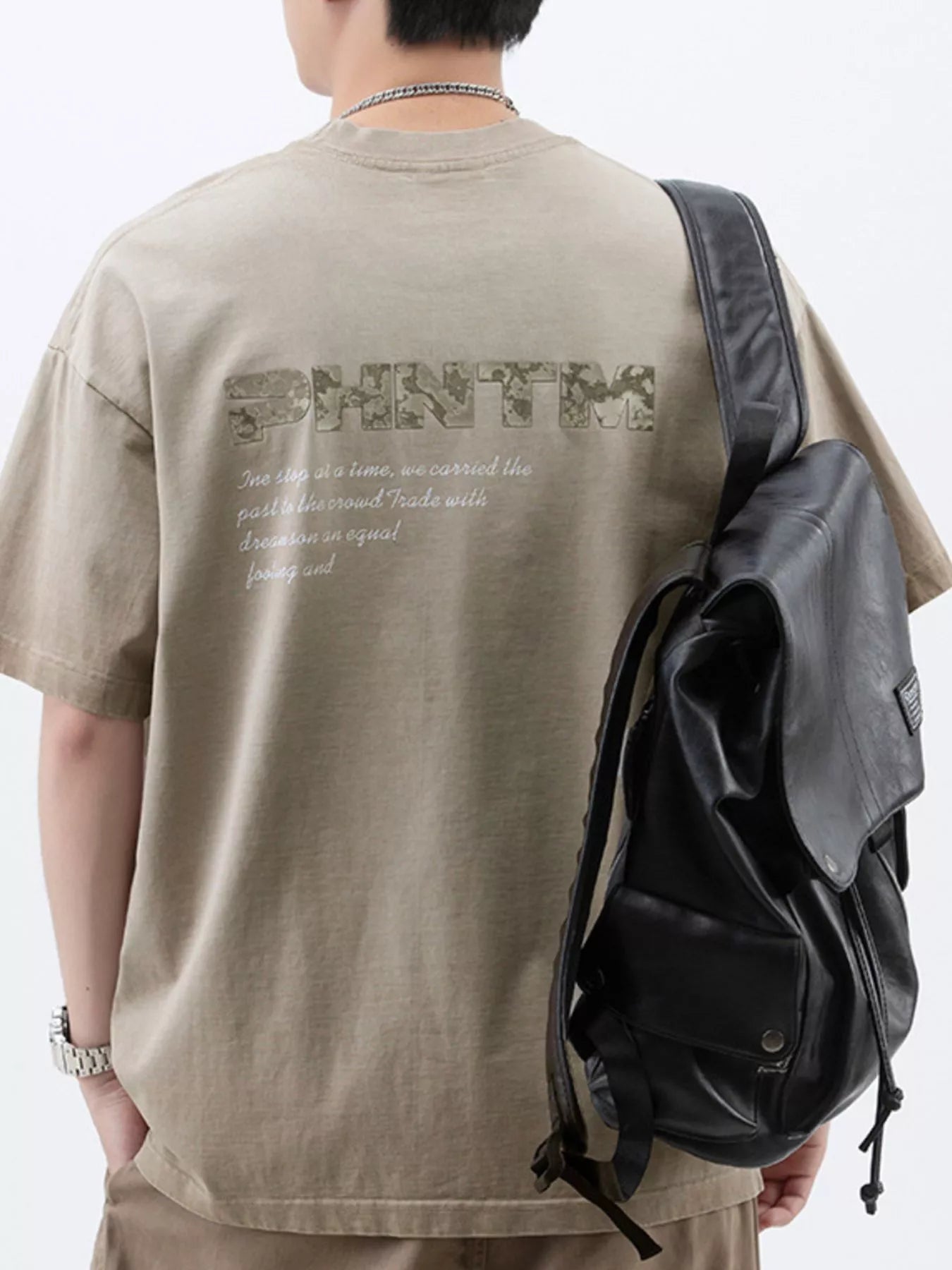 Men's Plus Size Letter Back Round Neck T-Shirt - cas7m