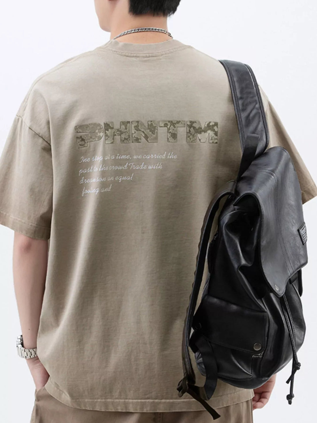 Men's Plus Size Letter Back Round Neck T-Shirt - cas7m