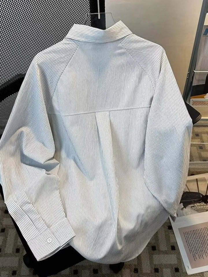 Men's Color Block Striped Long Sleeve Shirt - cas7m