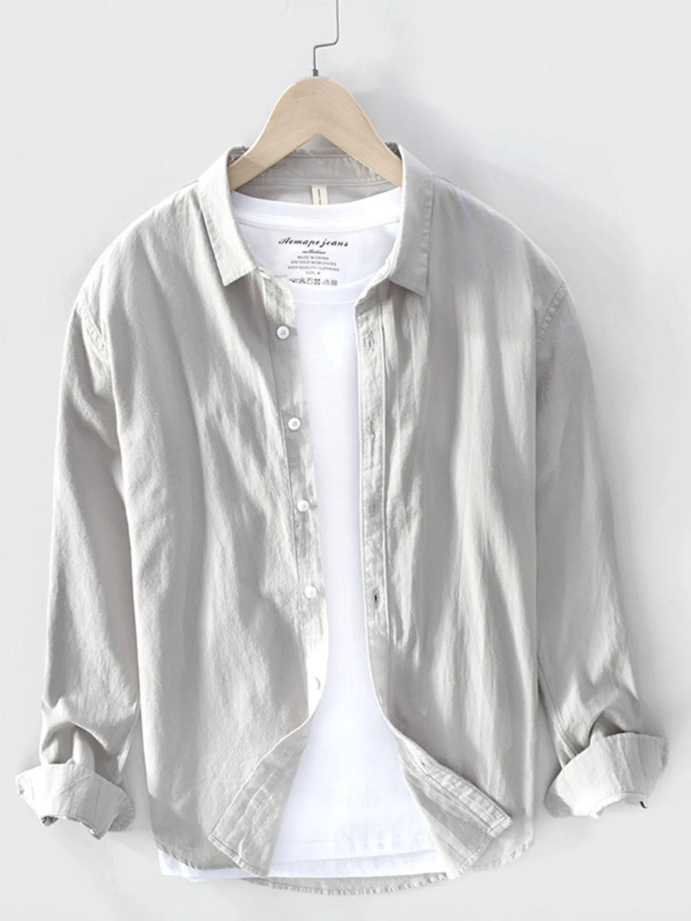 Men's Plus Size Long Sleeve Button-Up Shirt - cas7m
