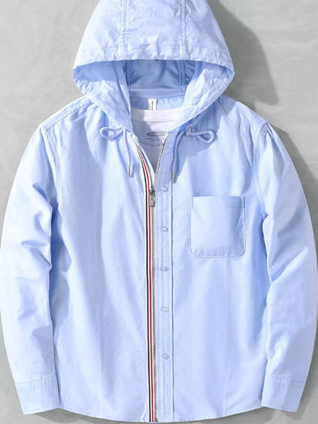 Men's Plus Size Striped Trim Hooded Casual Shacket - cas7m