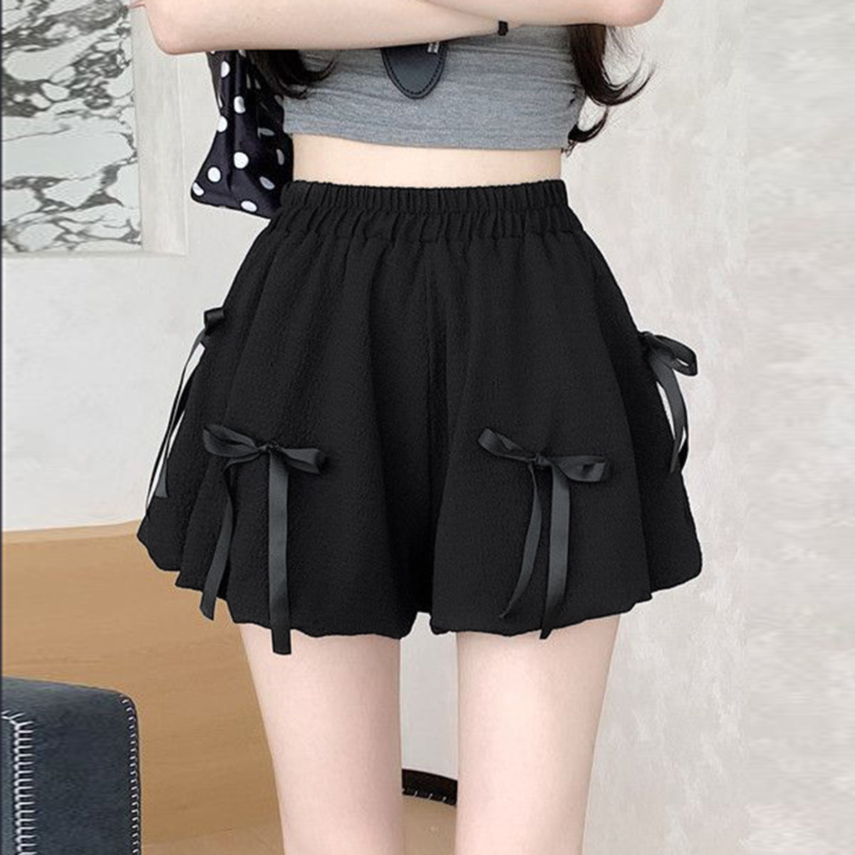 Bowknot High Waist Bubble Skirt - cas7m