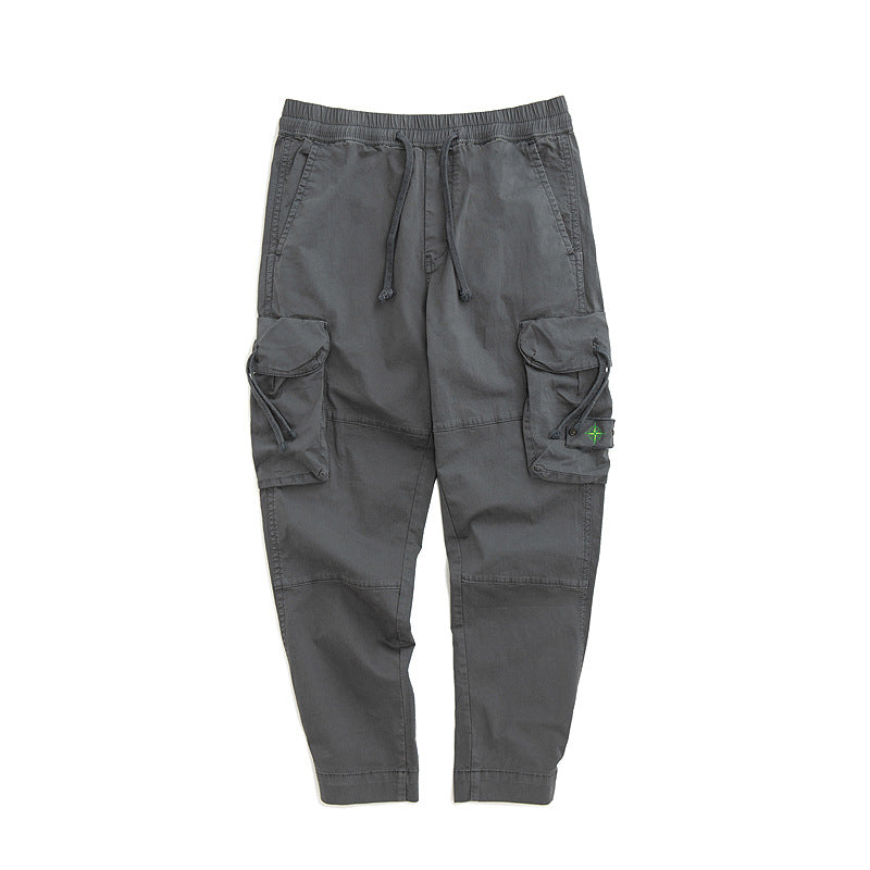 Men's Multi-Pocket Workwear Pants with Elastic Waist