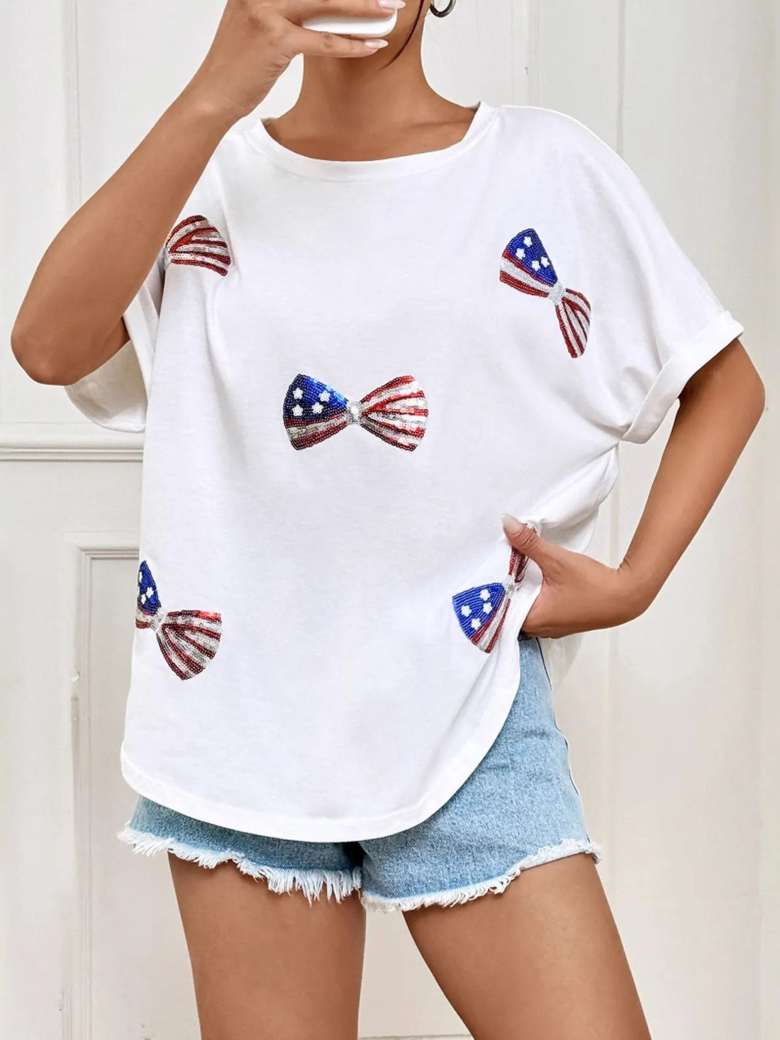 Bow Oversized Round Neck T-Shirt - cas7m