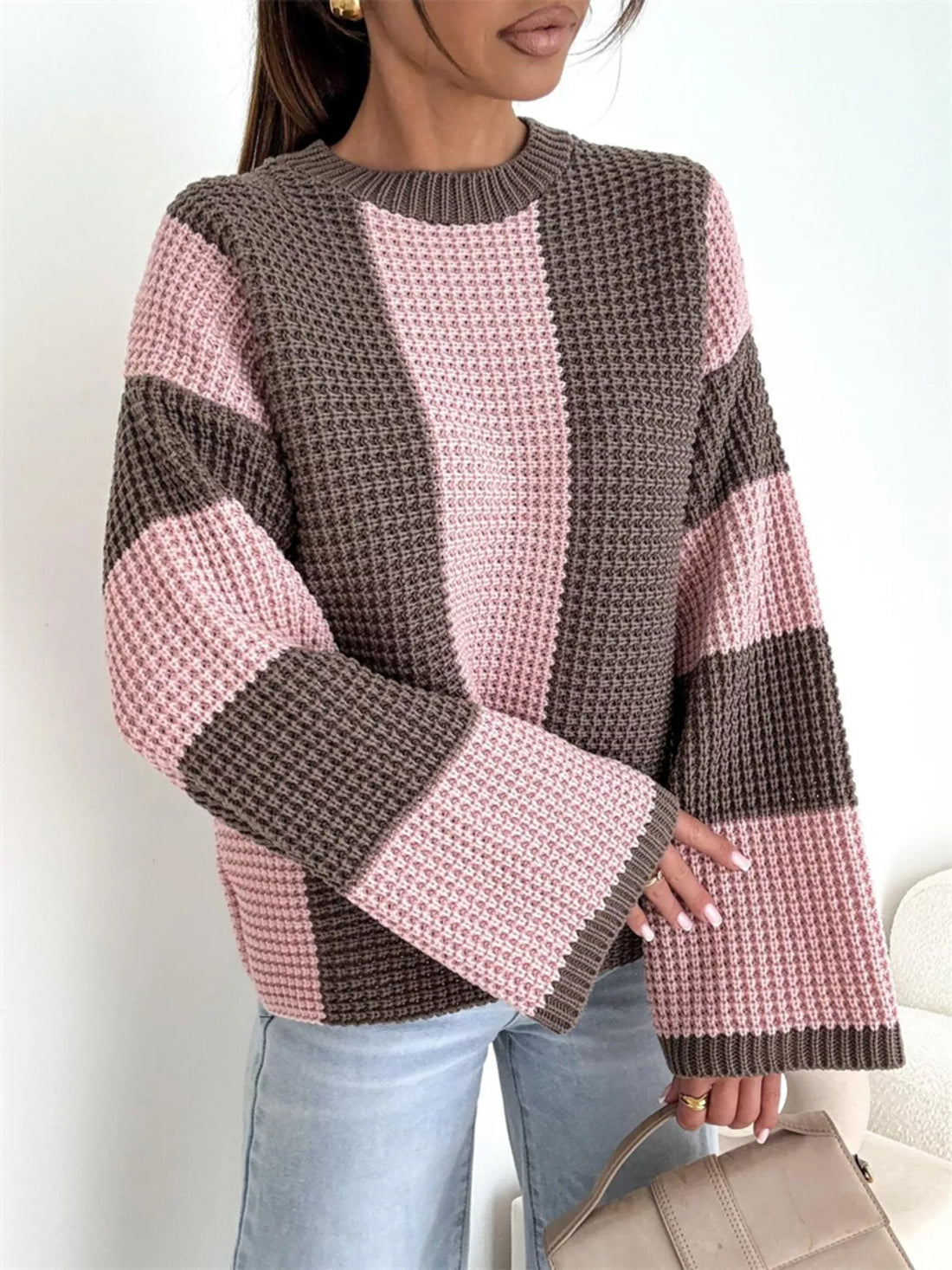 Color Block Long Sleeve Sweater - cas7m