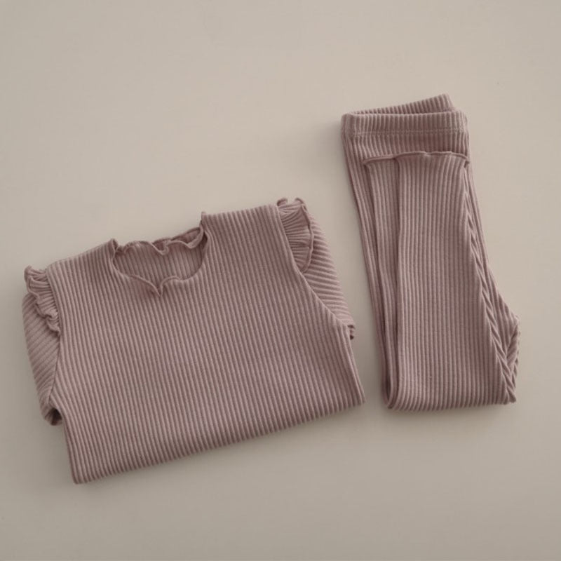 Girls' Long Sleeve Homewear Set Cotton Pit Strips - cas7m