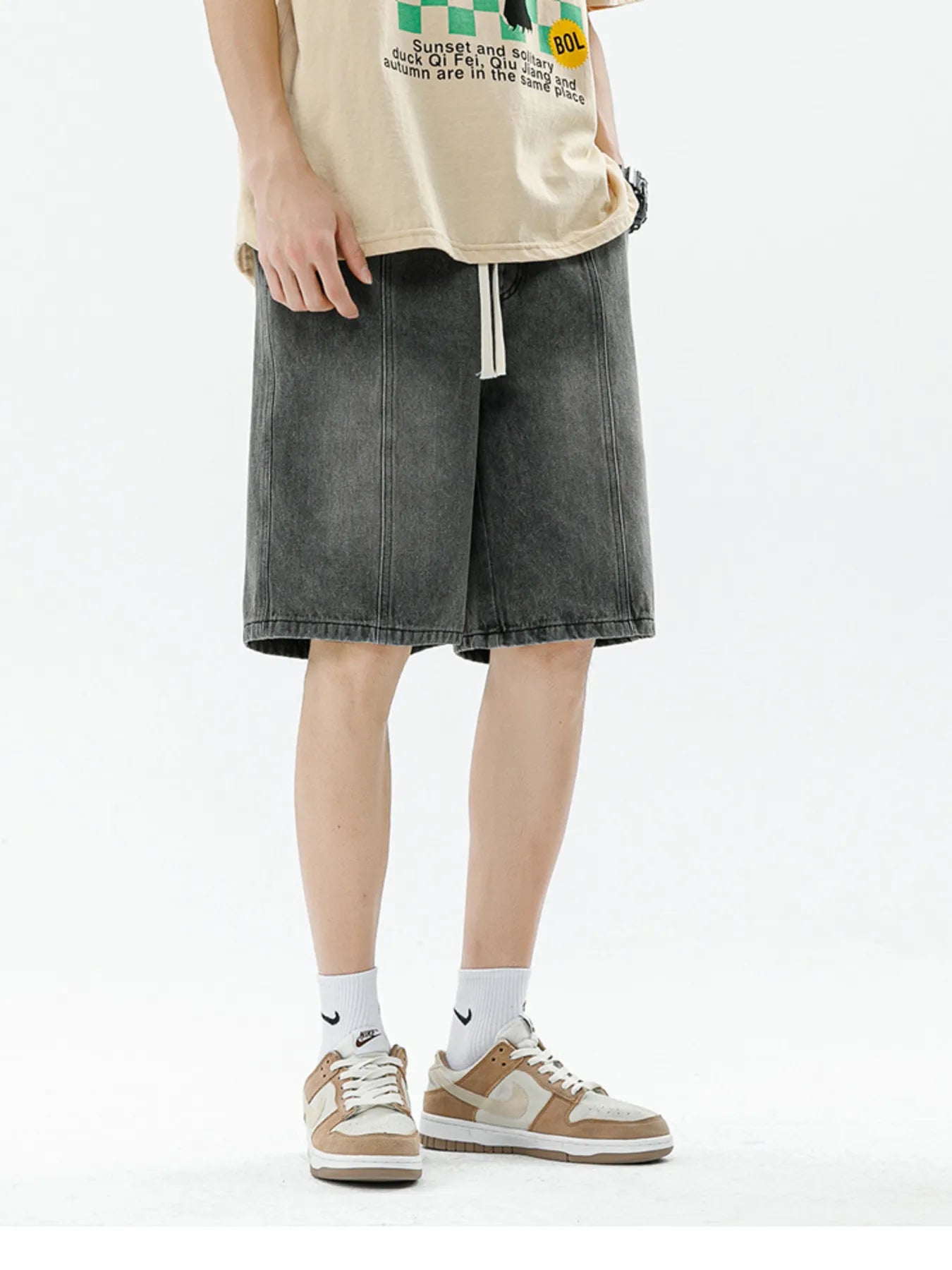 Casual Washed Cotton Drawstring Shorts - Slight Stretch Comfort - cas7m