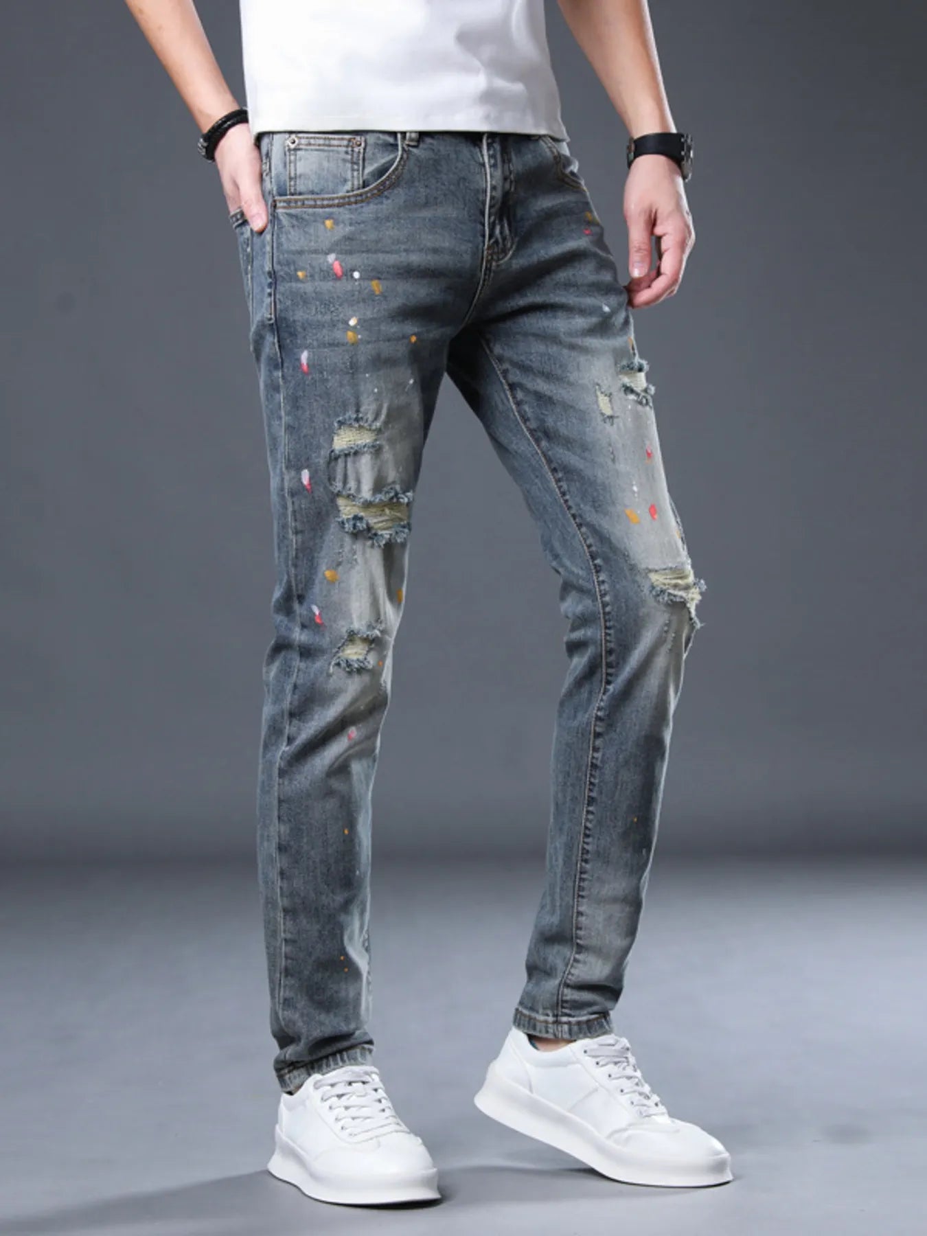 Men's Distressed Slim Fit Jeans - cas7m