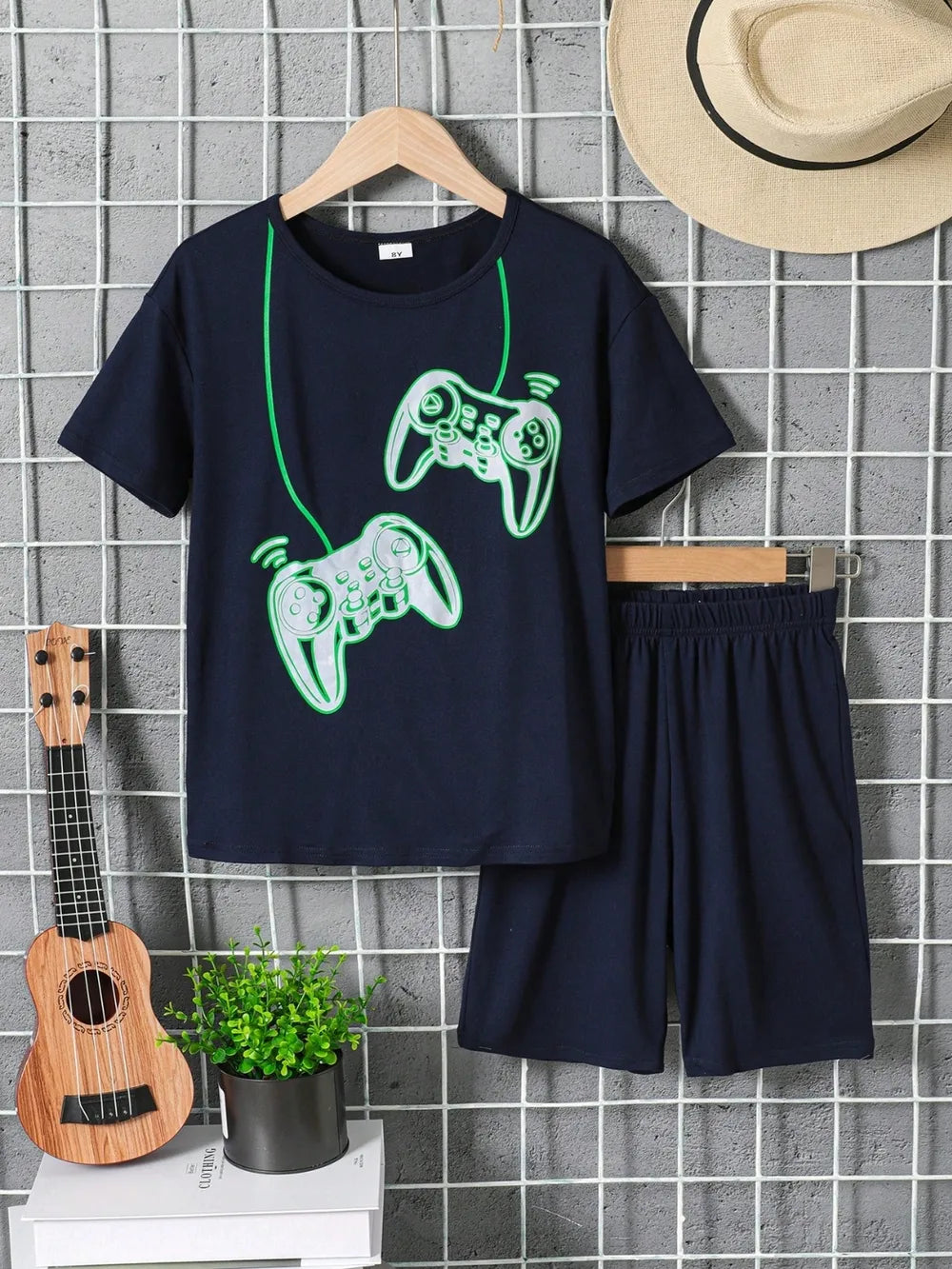 Children's Graphic Round Neck T-Shirt and Pants Set - cas7m