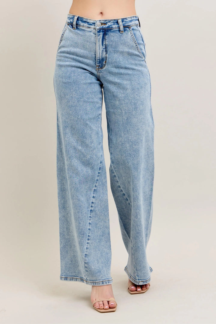 Judy Blue Full Size High Waist Wide Leg Jeans with Skewed Inseam Plus Size - cas7m