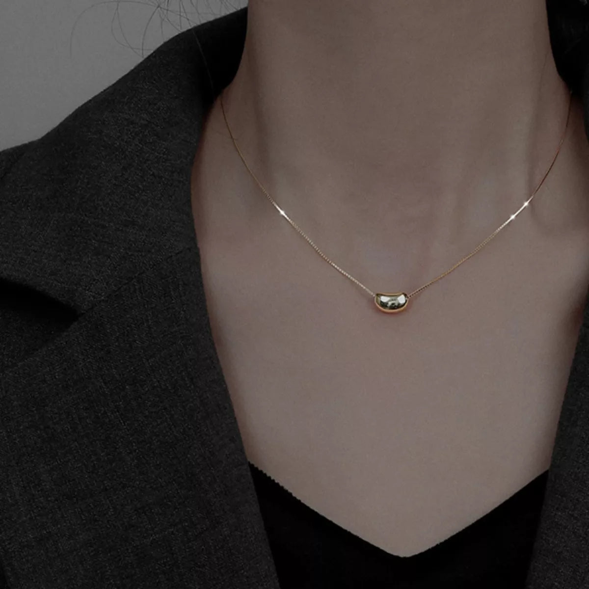 925 Sterling Silver Bean Pendant Necklace - cas7m