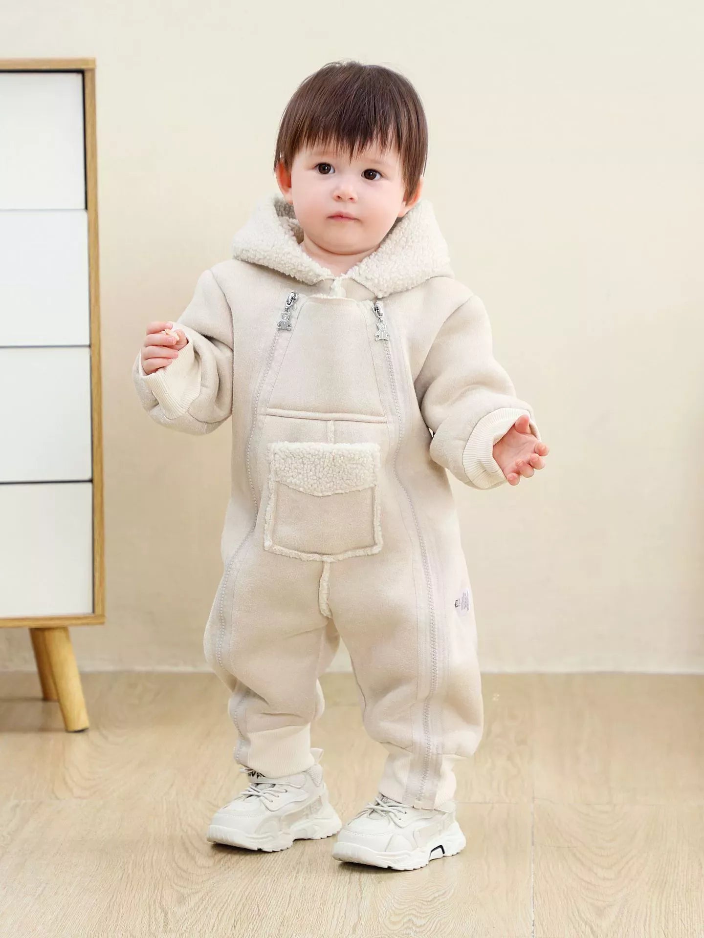 Children's Fleece Hooded One-Piece Jumpsuit - cas7m