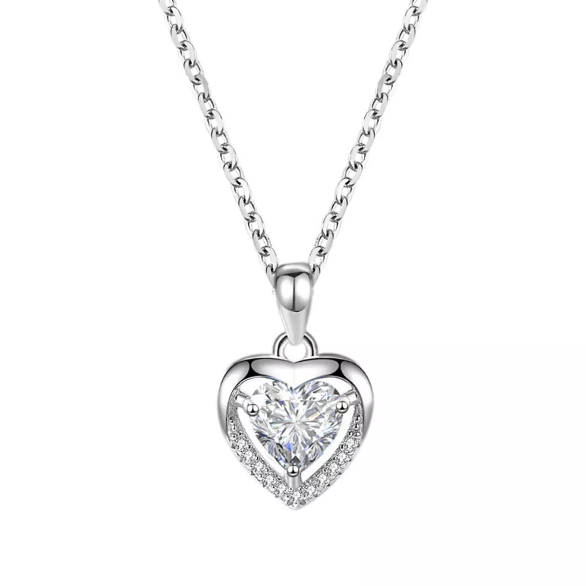 925 Sterling Silver Zircon Heart Necklace - cas7m