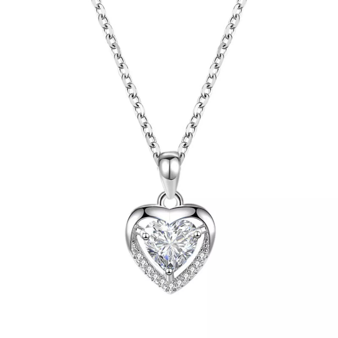 925 Sterling Silver Zircon Heart Necklace - cas7m
