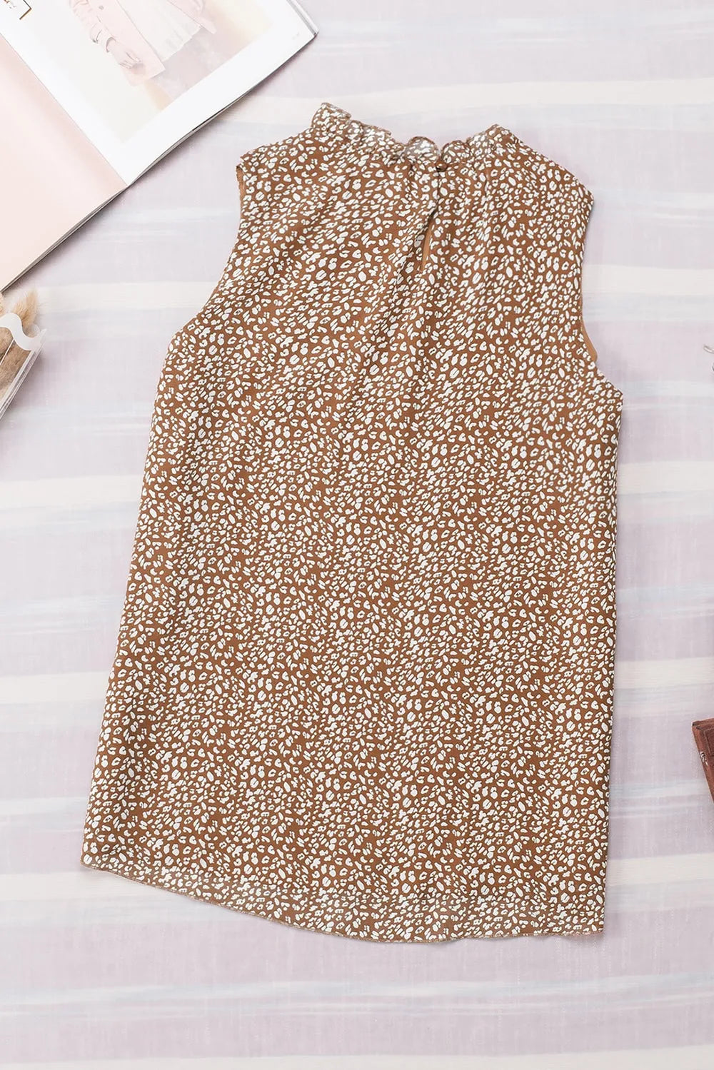 Frill Printed Round Neck Tank - cas7m