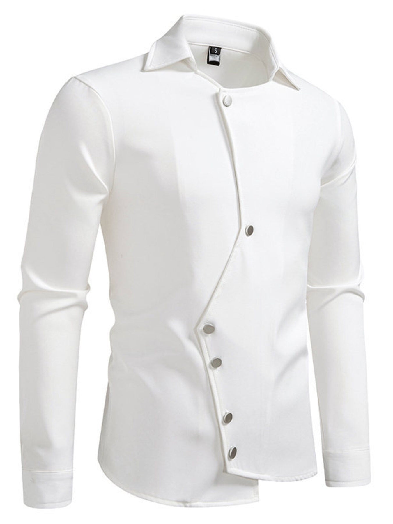 Men's Asymmetrical Button-Down Long Sleeve Shirt - cas7m