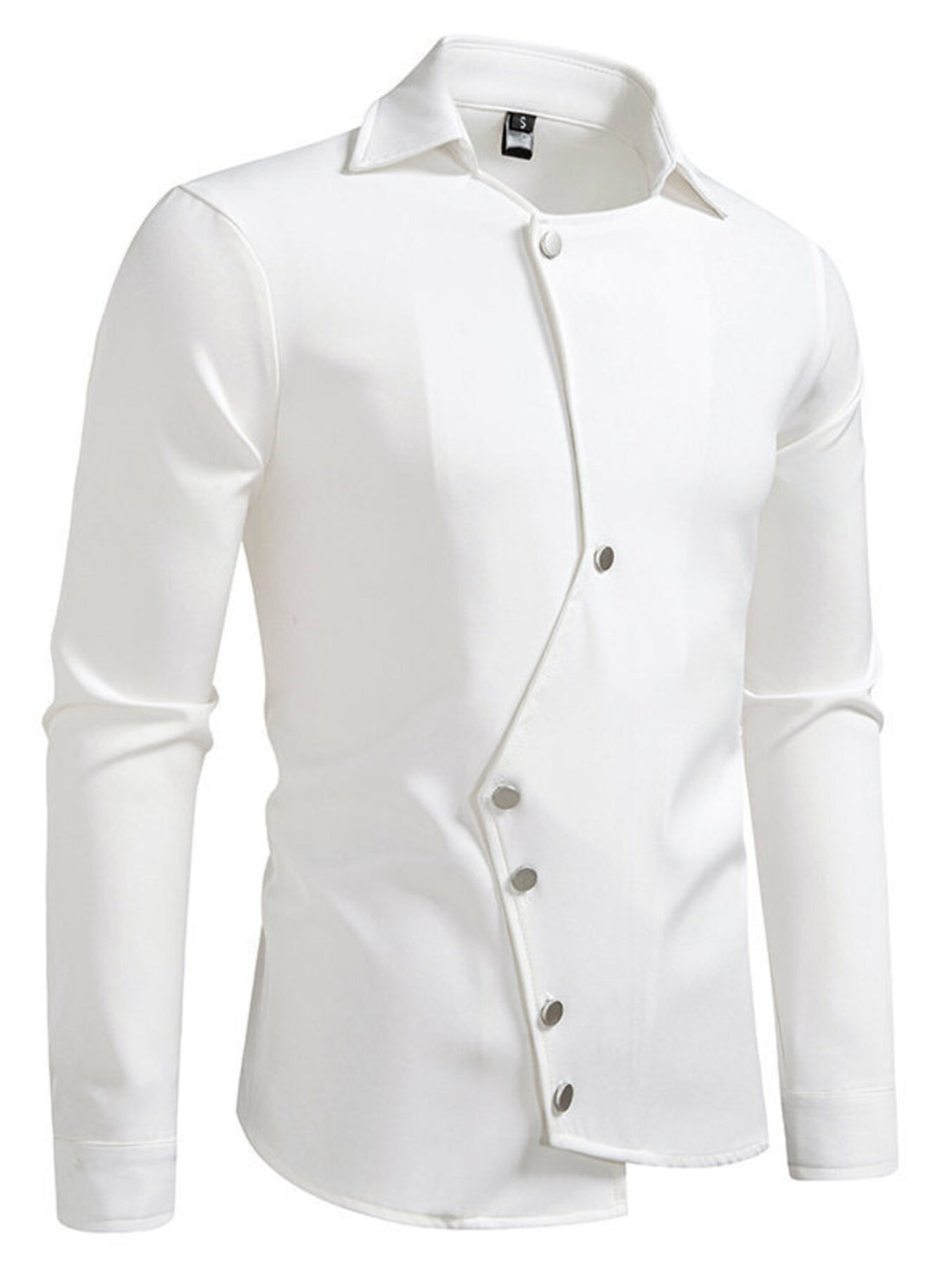 Men's Asymmetrical Button-Down Long Sleeve Shirt - cas7m
