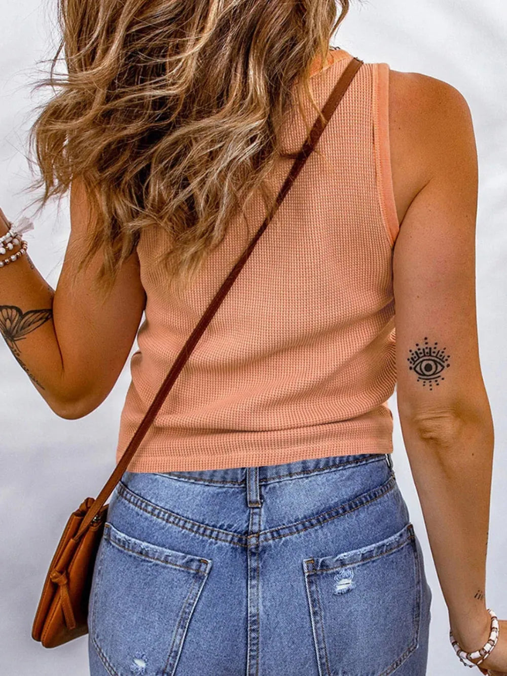 Waffle-Knit Scoop Neck Tank - cas7m