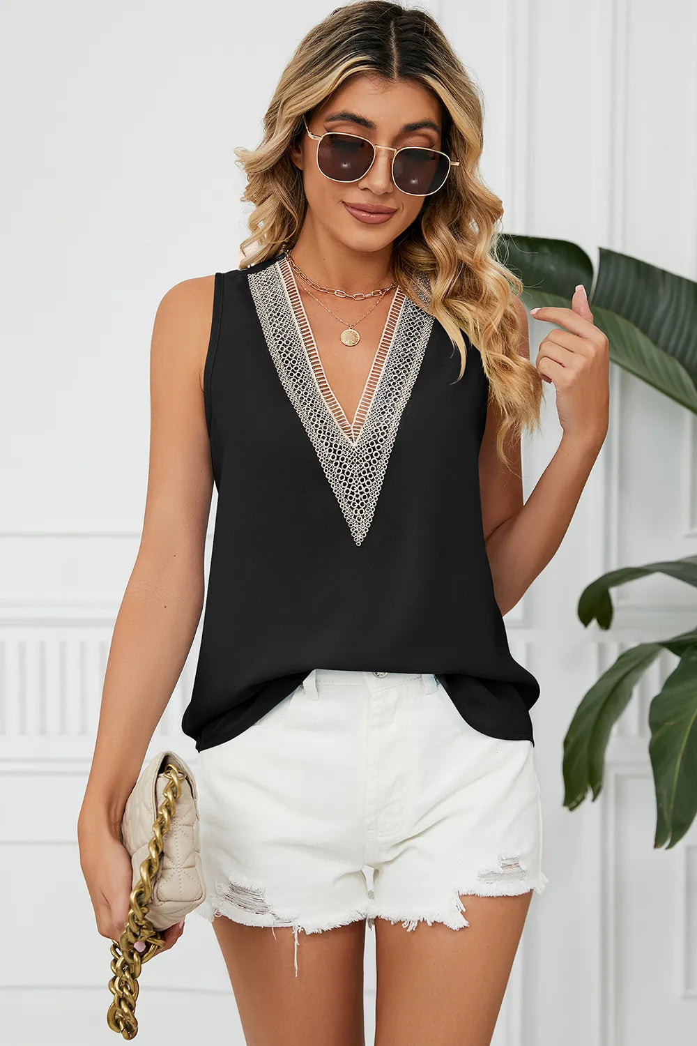 V-Neck Wide Strap Tank - cas7m