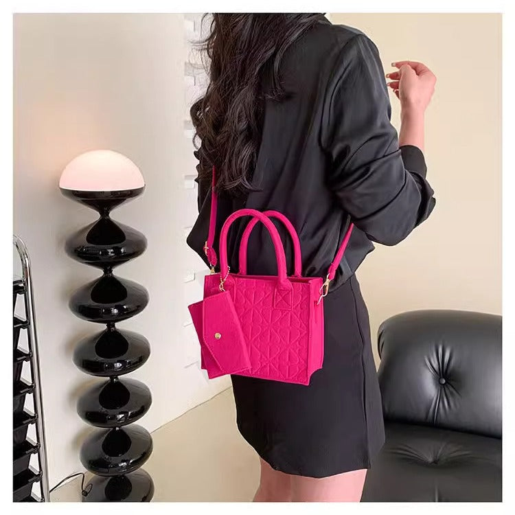 Simple Small Handbag Women's Fashion Felt One Shoulder Combination Bags - cas7m