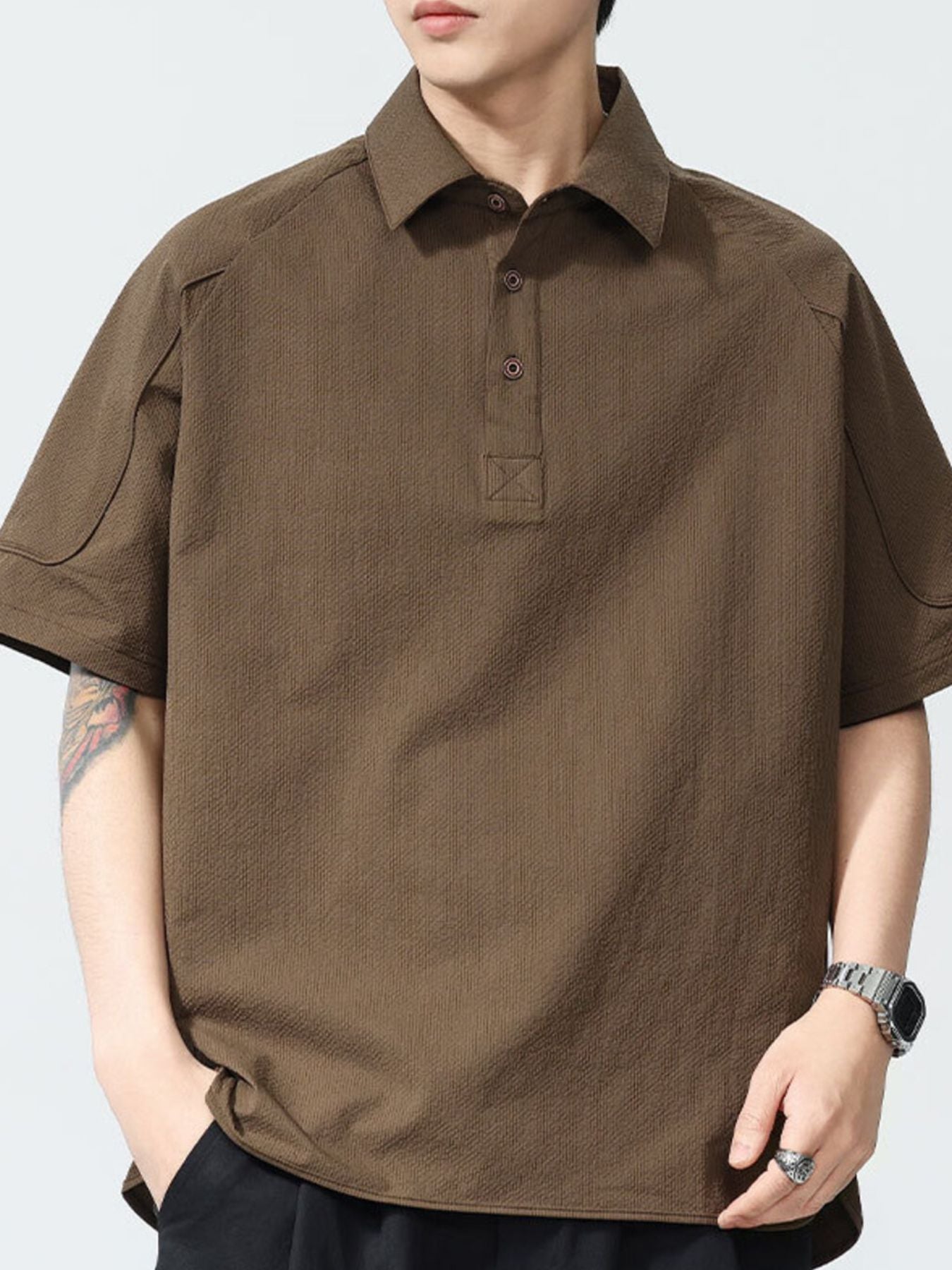 Men's Plus Size Textured Short Sleeve Polo - cas7m