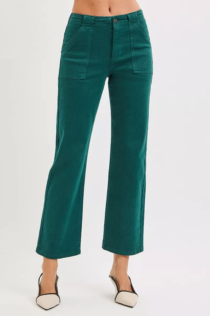 RISEN High Rise Ankle Flare Patch Pocket Jeans - cas7m