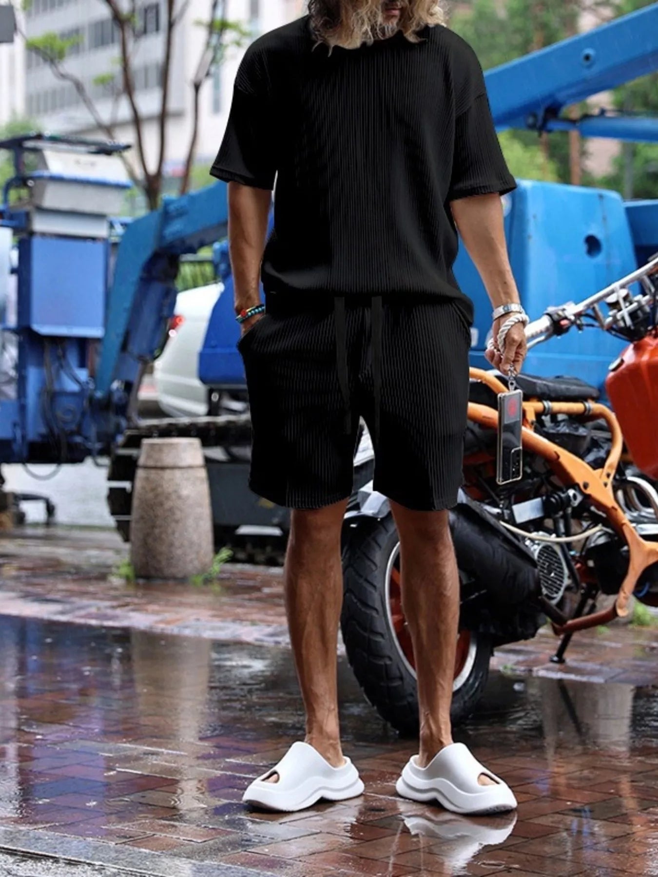 Men's Full Size Short Sleeve Top and Shorts Set Plus Size - cas7m