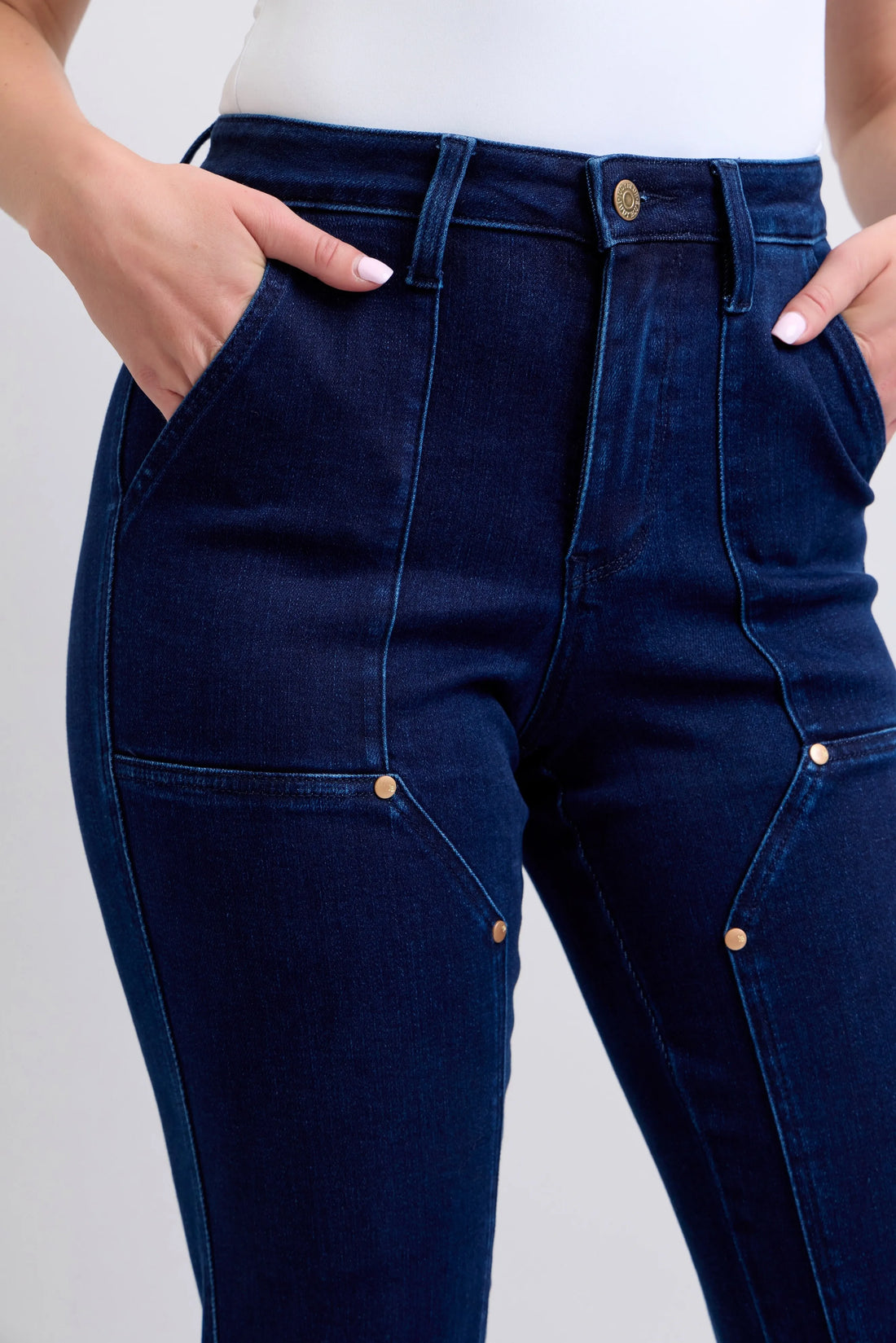 Judy Blue Full Size Hw Work Wear Knee Patch Straight Jeans Plus Size - cas7m