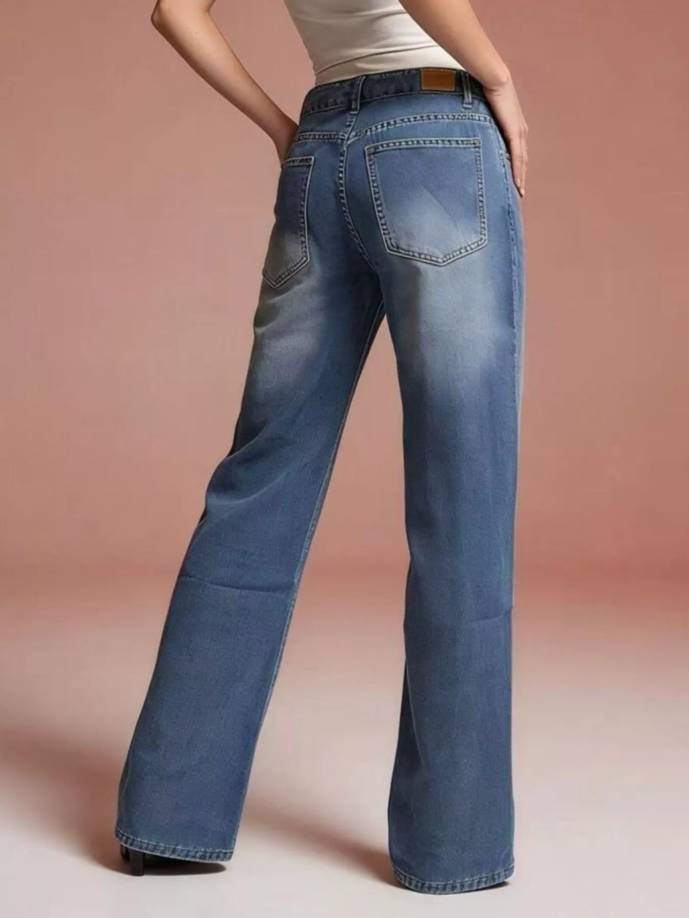 Vintage Wash Wide Leg Jeans - cas7m