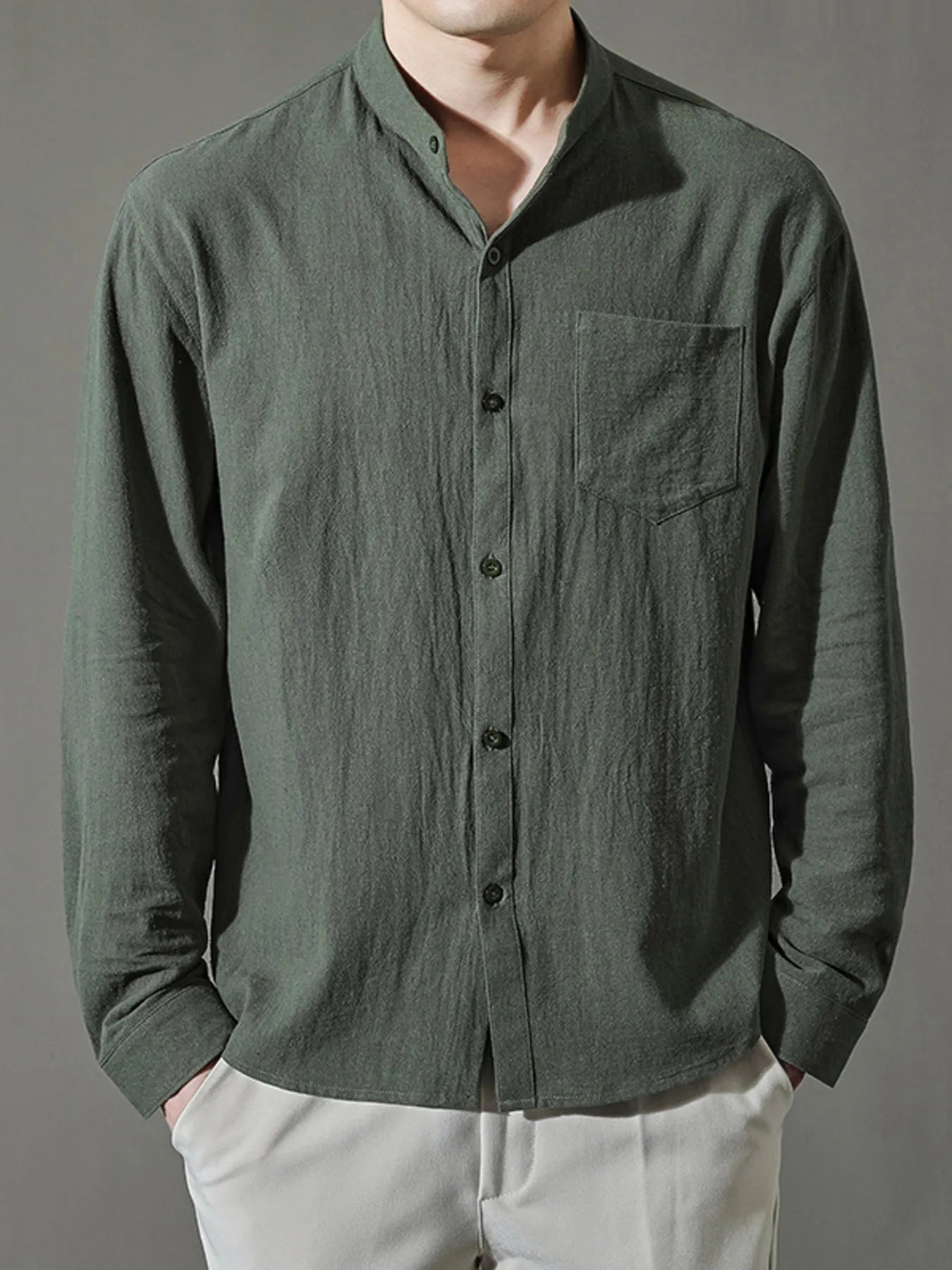Men's Plus Size Button Up Long Sleeve Shirt - cas7m