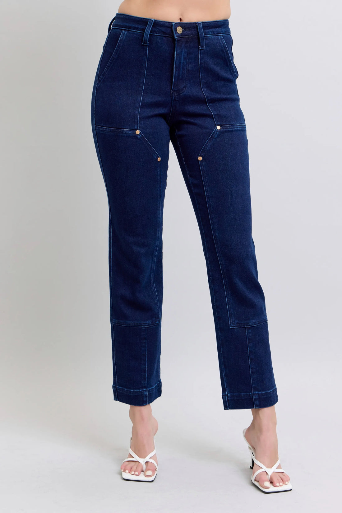 Judy Blue Full Size Hw Work Wear Knee Patch Straight Jeans Plus Size - cas7m