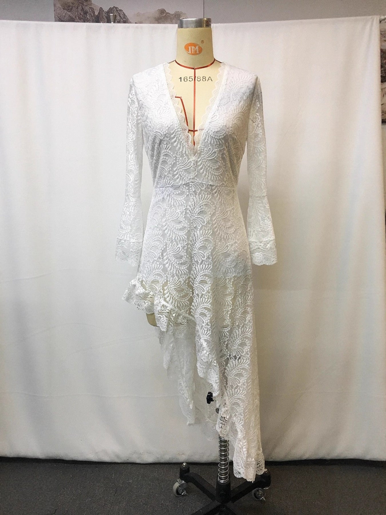 Lace High-Low V-Neck Dress - cas7m