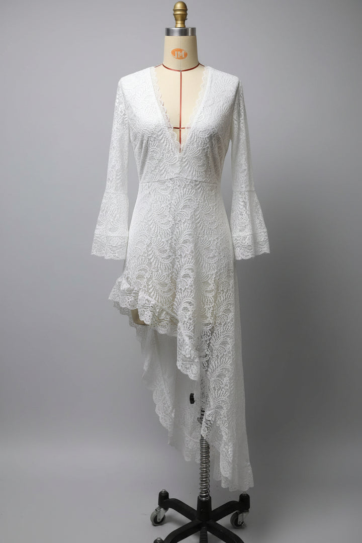 Lace High-Low V-Neck Dress - cas7m