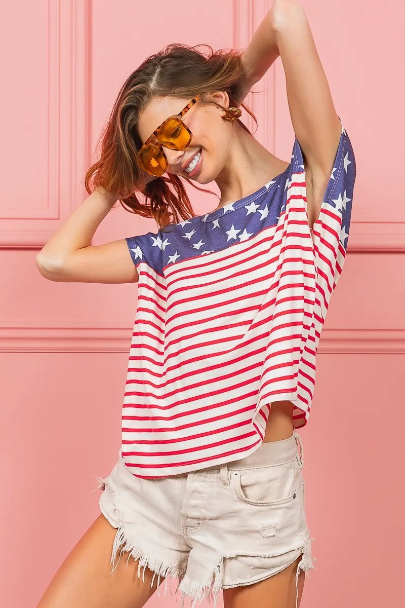 BiBi Star Rpinted with Stripe Combo Top - cas7m