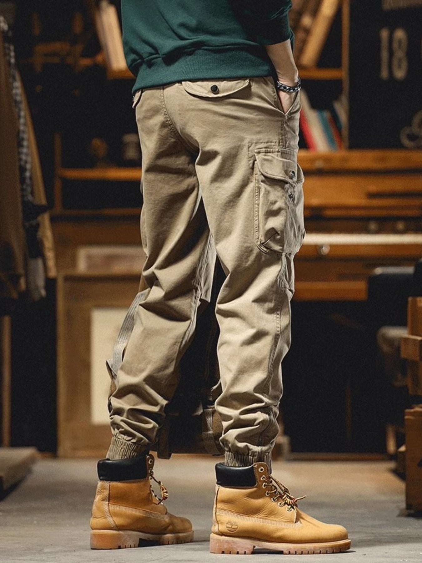 Men's Plus Size Casual Cargo Pants with Elastic Cuff - cas7m