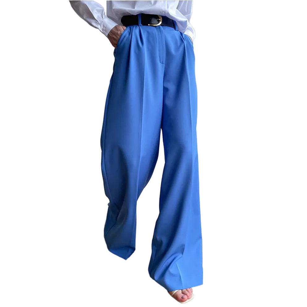 Womens Casual High-Waist Wide-Leg Suit Pants Solid Color Slimming And Stylish - cas7m
